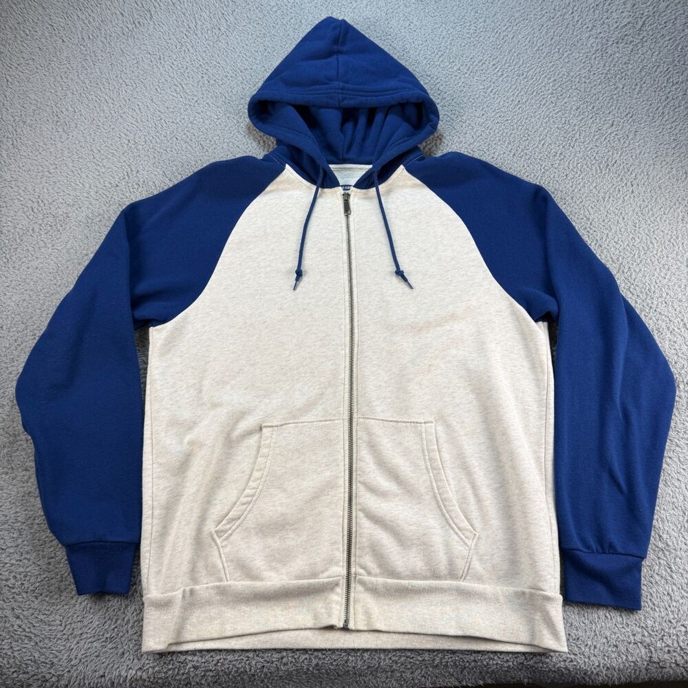 Old Navy Blue Off White Colorblock Full Zip Hoodie Raglan Fleece Men’s Large